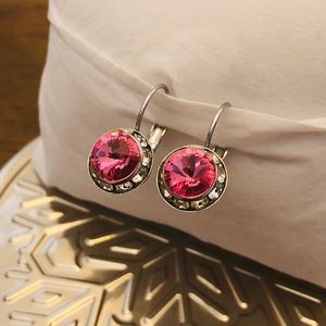 Silver Crystal Pink & White Drop Earrings